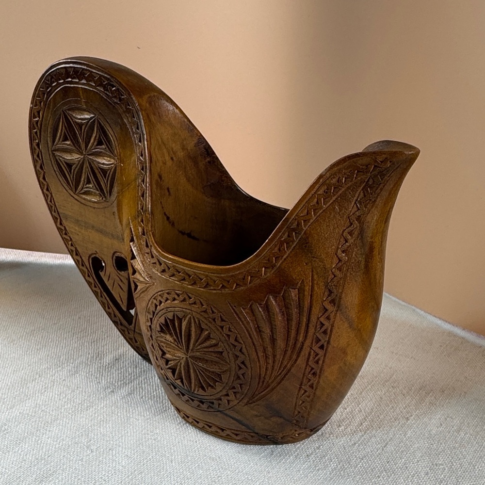 Yugoslavia Wedding Ceremonial Carved Wooden Decorative Jug/Cup - Picture 4 of 15